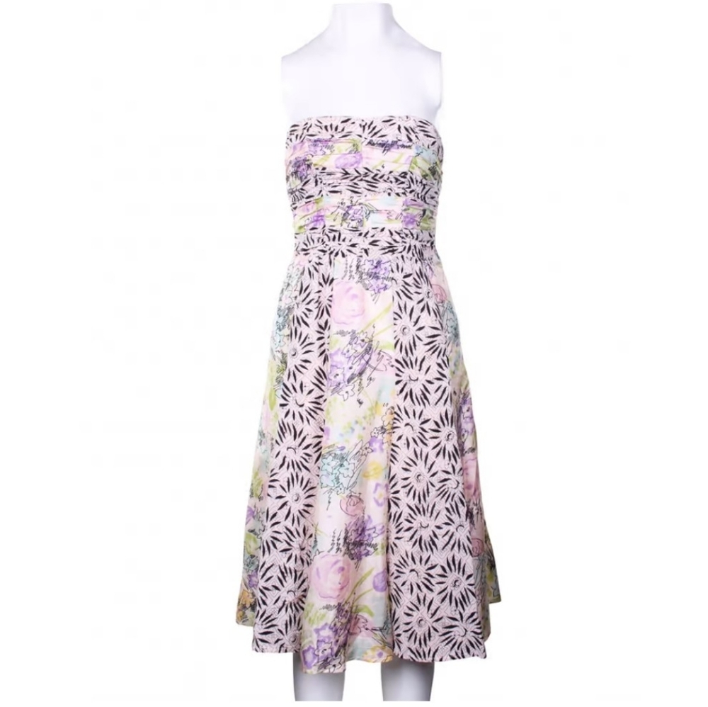 Nanette Lepore Silk Strapless Floral Midi Dress